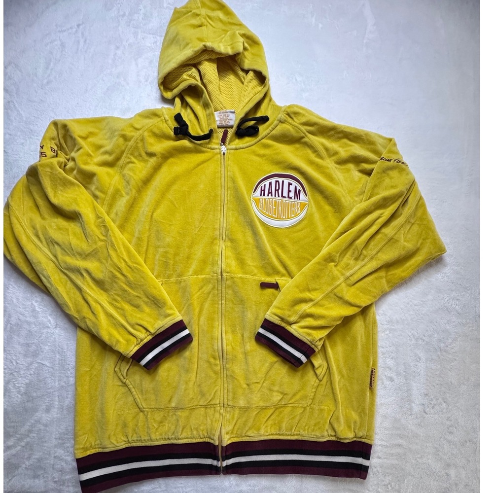 Platinum FUBU Harlem Globetrotters Mens L Yellow Velour Full Zip Hoodie Y2K